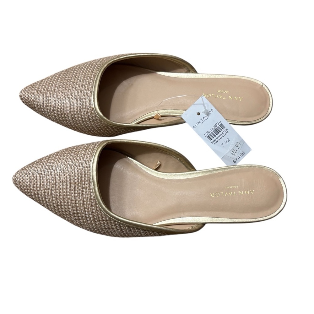 ANN TAYLOR FACTORY NWT Woven Pointy Toe Mules in Tan / Gold Size 7.5 - Picture 6 of 8